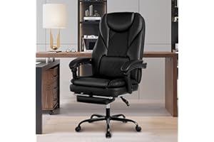 Guessky Executive Office Chair, Big and Tall Office Chair with Foot Rest Reclining Leather Chair, High Back Ergonomic Home Office Desk Chair(Black)