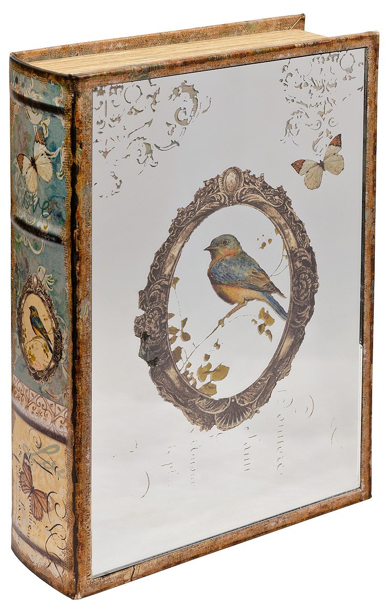 FEBLAND Mirrored Robin Book Box, Brown, 7 x 21 x 30 cm