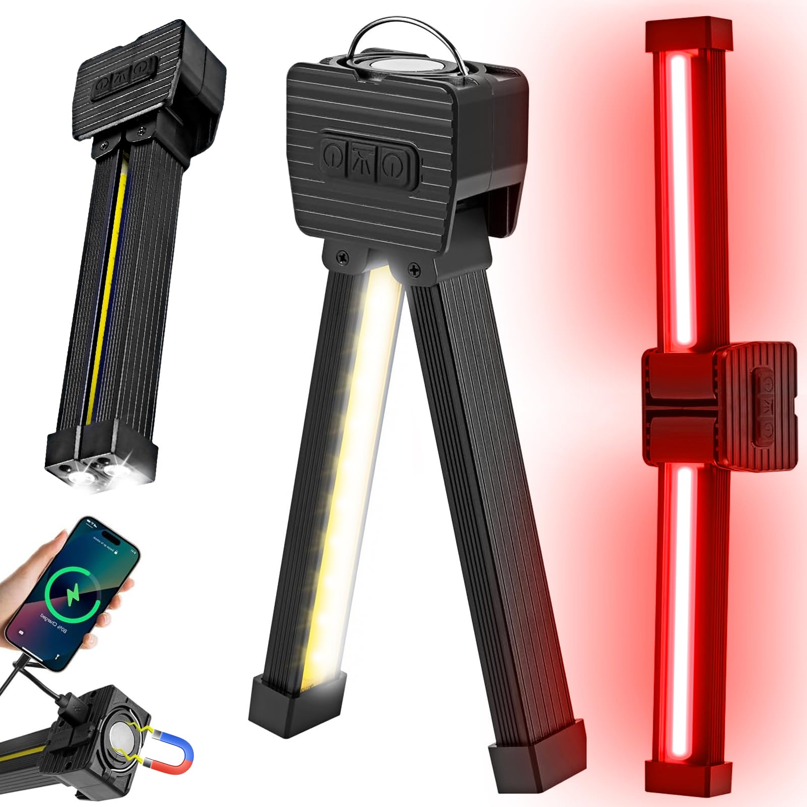 Photo 1 of YETHKE Gym Lamp, Portable Gym Lighting for Posing, Magnetic Work Light Rechargeable, 180° Rotate Foldable with Hang Hook Camping Lamp, USB Power Bank LED Handheld Flashlight-Black