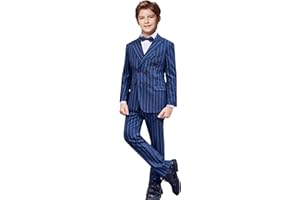 Marvelous World Boys' 7-Piece Double-Breasted Slim Fit Suit Set, Jacket, Vest, Pants, Shirt, Tie, Pocket Square and Bow Tie