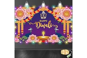 DREASMT Happy Diwali LED Light Backdrop Banner Festival of Lights Diwali Decorations, Deepavali LED Light Banner Backdrop Decorations