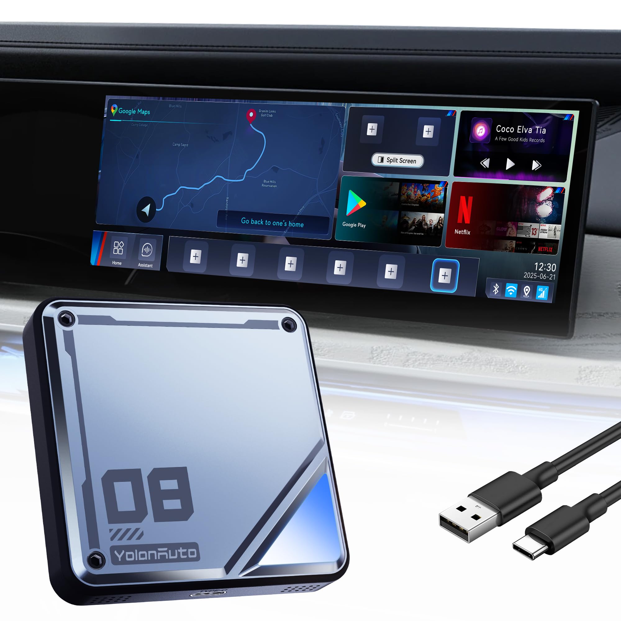 Photo 1 of YolanAuto CarPlay AI Box for BMW Android 13.0 Multimedia Video Box, QCM 6125 8-Core 8+128GB Online YouTube/Netflix/Google Store, Support SIM Card Wireless CarPlay & Android Auto Adapter