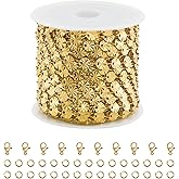Kyutong 16.4FT/5M Gold Plated Stainless Steel Chain Roll Textured Circle Chain Necklace Sequin Jewelry Making Supplies with Lobster Clasps Jump Rings