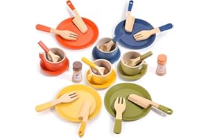 GAGAKU Wooden Play Food Sets for Kids Kitchen, Montessori Wooden Play Food Toys with Plates and Dishes for Toddler Boys & Girls Gifts