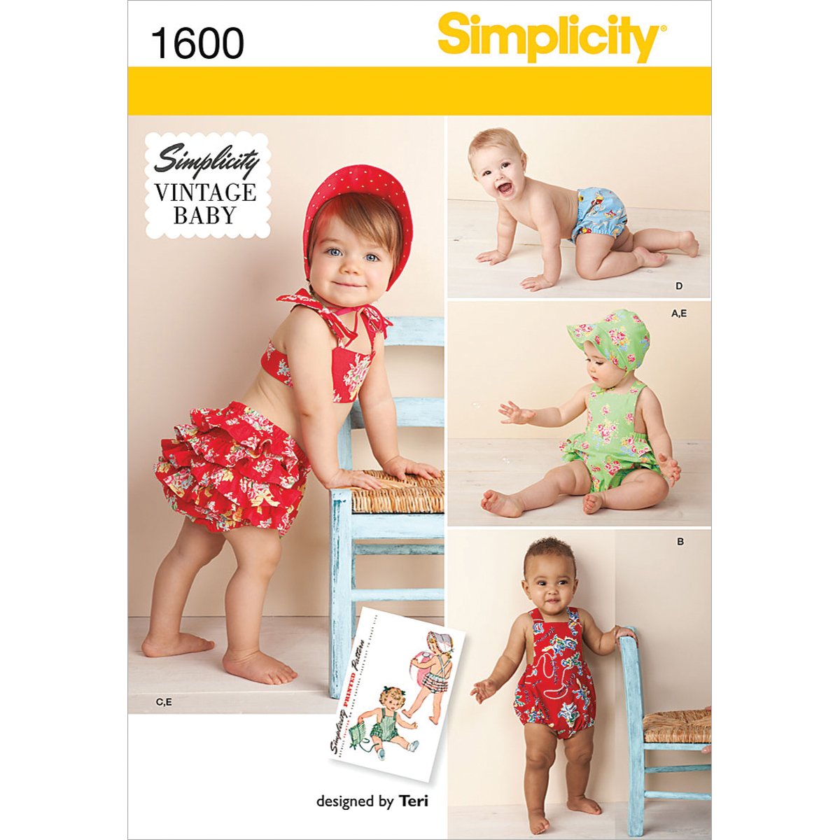 Simplicity Sewing Pattern 1600: Babies' Vintage Romper Set, Size A, Paper, White, A (XXS-XS-S-M-L)