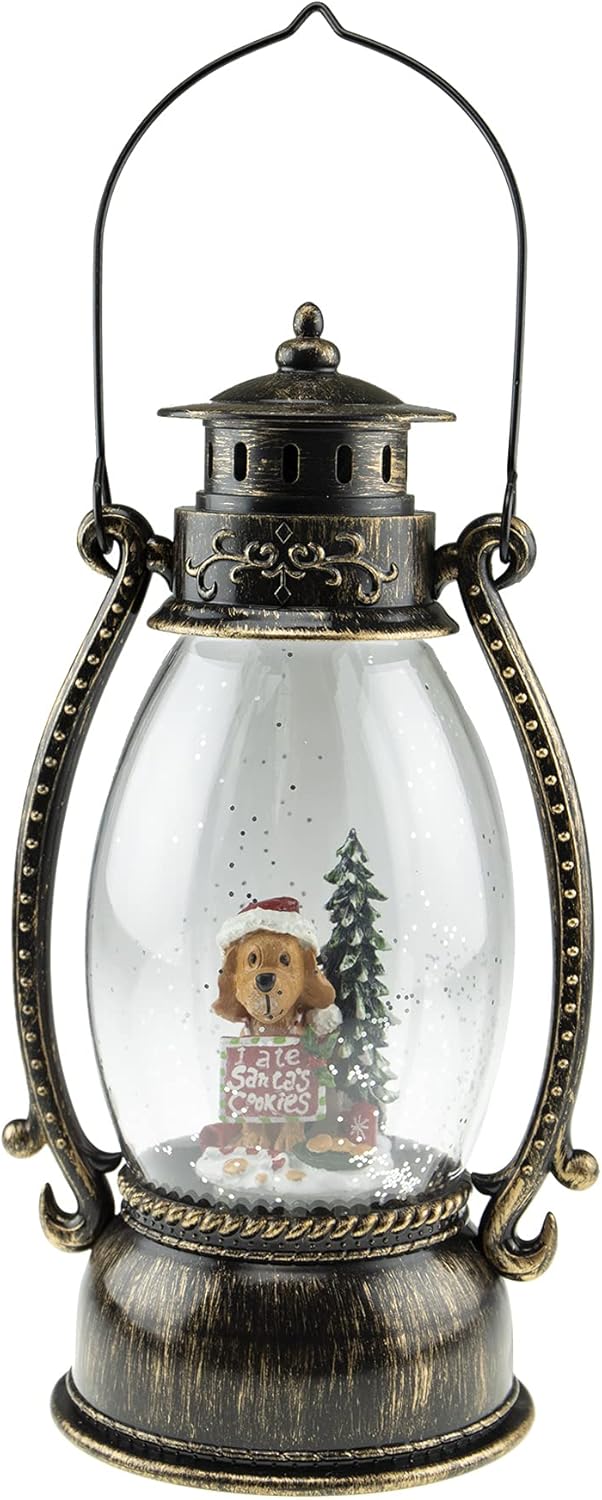 Snow Globes - Clever Creations Musical Christmas Snow Globe Lantern, Lighted LED Swirling Glitter Water Lantern Home Decoration, Battery Operated, Dog