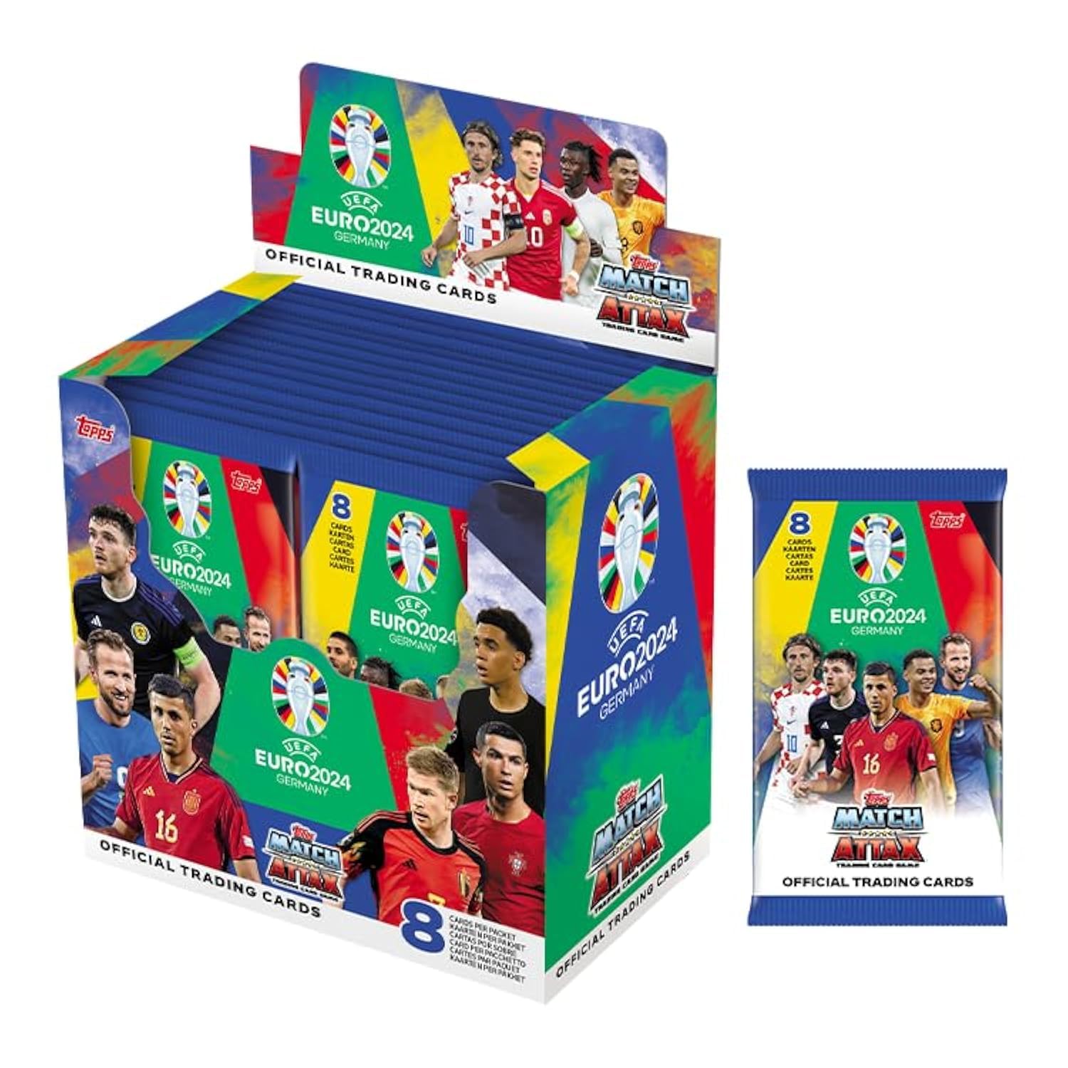 Topps Official Euro 2024 Match Attax - Full Box - 36 packets of EURO 2024 Match Attax (288 cards). Ultra-rare Cristiano Ronaldo Career Celebration to be found inside lucky boxes., FS0004770-DE