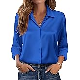 Zeagoo Womens Tops Long Sleeve Satin Silk Button Down Shirts Casual Business Dressy Blouses Fall Clothes