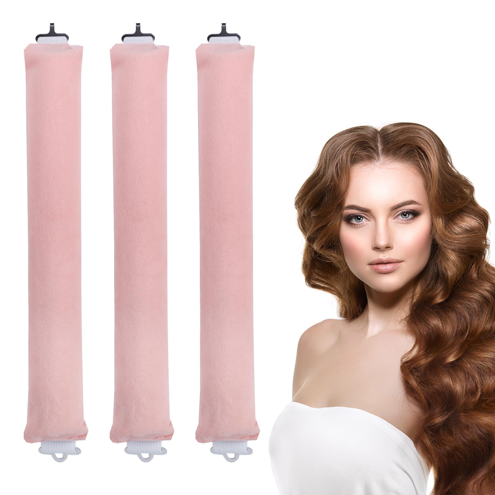 3 Pcs Heatless Curlers, Heatless Curls Hair Rollers for Long Hair, No Heat Overnight Curlers Blowout Rods Soft Satin Sleeping Lazy Curler (Pink)