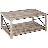 HOMCOM Farmhouse 2-Tier Coffee Table, Center Table with Slatted Bottom Storage Shelf and X Bar Frame for Living Room, 40.2" x