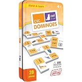 Junior Learning CVC Match &amp; Learn Dominoes | Plastic Phonics Game in a Collector Tin. Teaches Consonant Vowel Consonant Word Matching to Early Readers and Kids