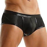 FEOYA Men's Metallic Shiny Boxer Briefs Sexy Mesh Pouch Bulge Low Rise Short Leg Trunks Hot Pants Underwear