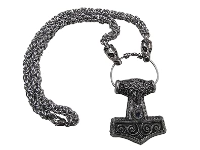 Asgard Thors Hammer - Skane Hammer Replik Anhänger mit Drachen-Kette (blau)
