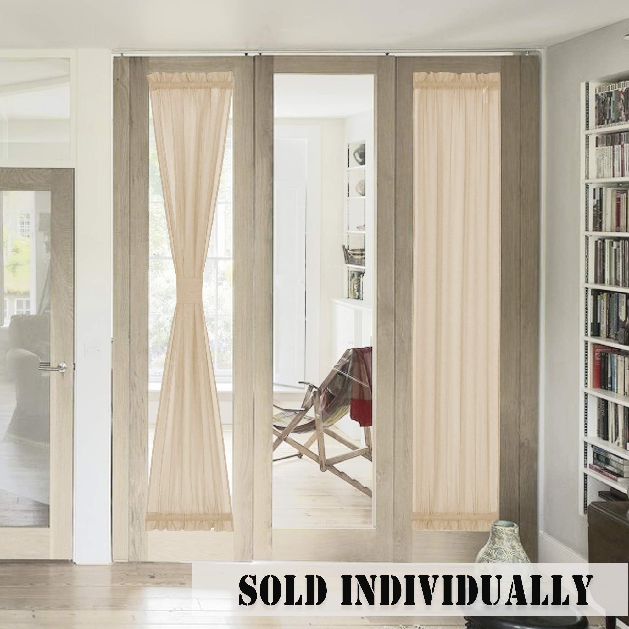 Sidelight French Door Curtains 25 x 72 inch Length Faux Linen Blend Sheer Beige Door Panels Privacy Side Door Curtains for Sliding Glass Door Patio Windows Including Tieback 1 Piece