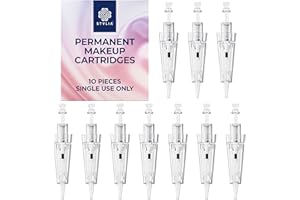 Stylia 10Pc Permanent Makeup Cartridges for Microshading, Lip Lining, Detailing, Eyeliner & Eyebrows - Clear, Sharp, Disposable & Easy to Install - 1RL For Lining & Shading