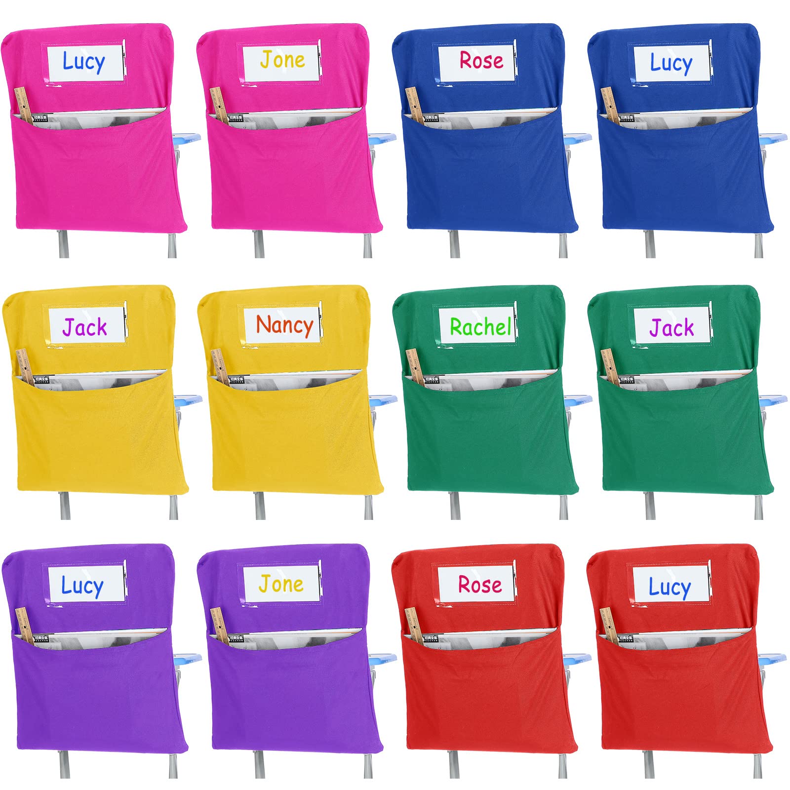 Photo 1 of Xaatren 24 Pcs Small Chair Pockets for Classroom 14 Inch School Chairs Bag Chairback Buddy Seat Pocket Student Classroom Organizer with Name Tag for Primary School Chair up to 14'' Wide(Colorful)