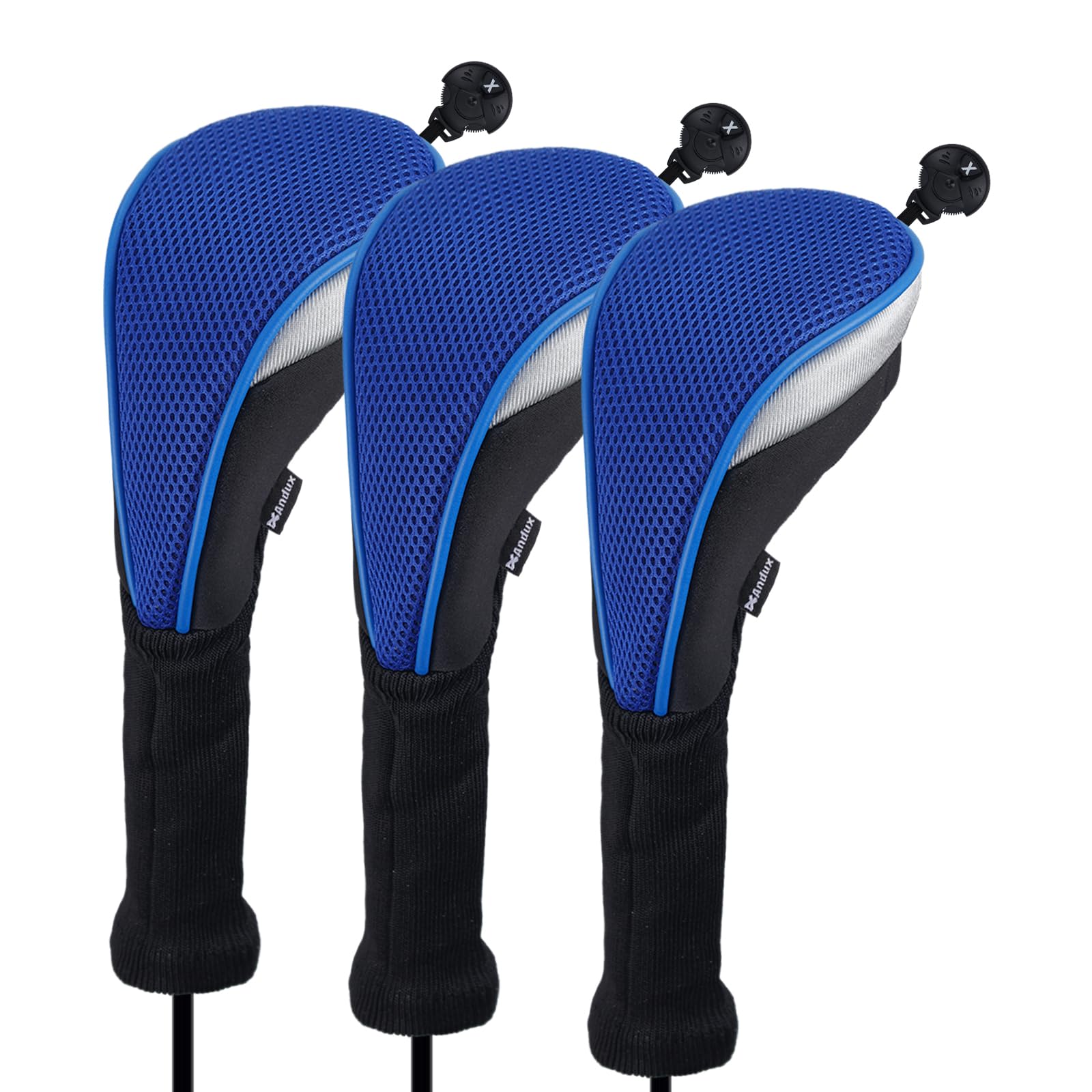 Andux Long Neck Golf Hybrid Club Head Covers with Dial No. Tag CTMT-02 3pcs Blue