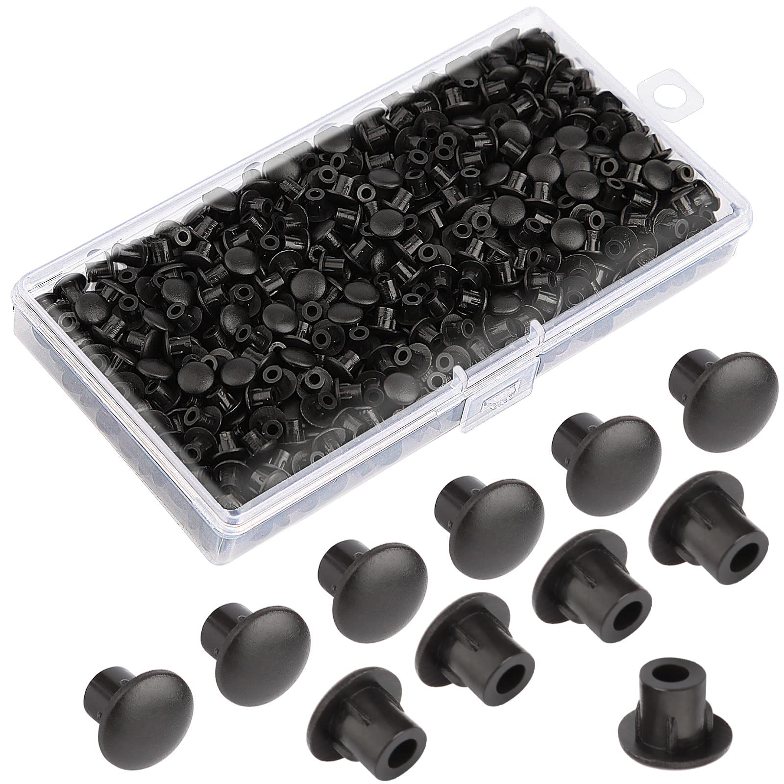 Drill Hole Cover Caps Plastic Hole Plugs M5 600pcs for Blanking Furniture Kitchen Cabinet Shelf Button Bracket Cupboard Bookcase Closet Suit for 5mm holes Black