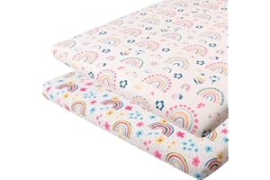 ALVABABY Stretchy 2 Pack Play Baby Play Playard Sheets Large 27x39x4,Soft and Light,Portable Crib Sheet for Boys and Girls Pl