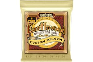 Ernie Ball Earthwood Custom Medium 80/20 Bronze Acoustic Guitar Strings, 3-pack, 12.5-56 Gauge (P03005)