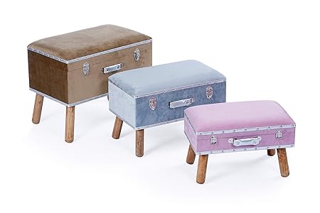 ts-ideen 3er Set Hocker im Koffer Design Aufbewahrung Stoffbezug Nieten Stauraum