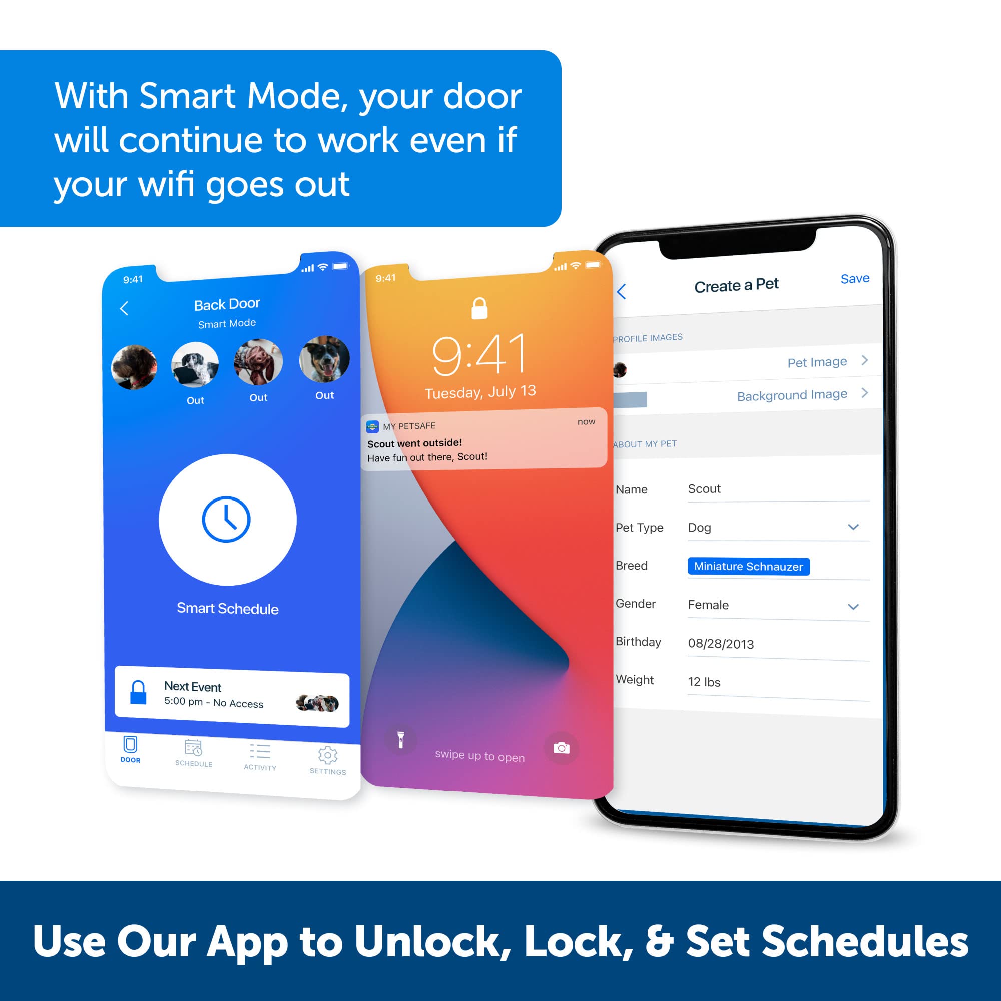 SmartDoor™ Never Rust Connected Pet Door, Dog and Cat, Selective Entry and Exit, App Enabled Pet Door, Smart Device, Smartphone Controlled, Customize Schedule, Multiple Pets, Medium