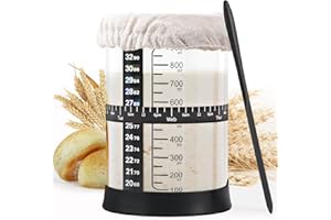 INFF Sourdough Bread Starter Kit- 34 oz Large Capacity Sourdough Starter Jar with Natural Kitchen Sponge for the Perfect Sour Dough Bread & Sourdough Starter Kit- Sourdough Bread Baking Supplies (Black)