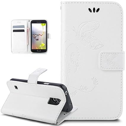 Kompatibel mit Galaxy S5 Mini Hülle,Prägung Groß Schmetterling Blumen Muster PU Lederhülle Flip Hülle Cover Schale Ständer Et
