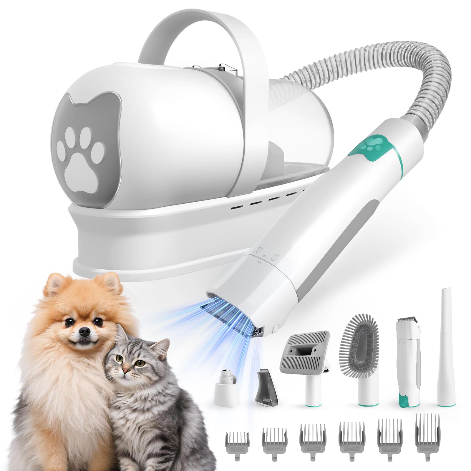 View 1 of 8VR Dog Grooming Kit, Pet Grooming Vacuum with Pet Clipper Nail Grinder, Dog Hair Vacuum with 6 Pet Grooming Tools for Dogs Cats Shedding Grooming