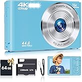 SMARTKLIK Digital Camera for Teens, FHD 4K 44MP with 64GB SD Card, 16X Digital Zoom, Compact Point Shoot Camera Blue