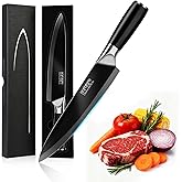 hoforife 8" Chef's Knife, Japanese Hand Forged Chefs Knife High Carbon Steel Core with Black wooden Ergonomic Handle, Gift Box