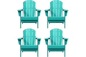 WO WESTIN OUTDOOR Westin Outdoors Laguna WO Home Furniture Adirondack Chair 4 PC Set Classic Outdoor Patio Folding Chair for Bon Fire Pit Lawn Backyard Beach Plastic Weather-Resistant (Turquoise)