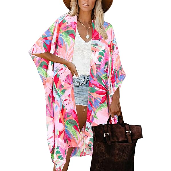Moss Rose Kimono da spiaggia da donna con stampa floreale