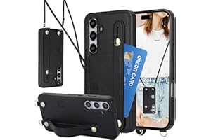 CCSmall Crossbody Case for Samsung Galaxy S25+ Plus with Card Slot Holder for Women, Adjustable Shoulder Strap Lanyard with Wristband Kickstand Phone Cover Case for Samsung S25 Plus KB Black