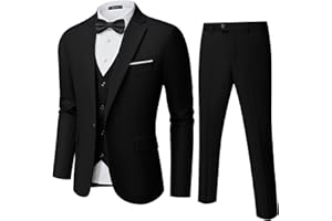 Saruit Mens Suit Tuxedo Set Slim Fit Suits 3 Piece One Button Prom Wedding Blazer Vest Pants with Bow Tie