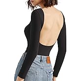 SUUKSESS Women Backless Y2k Long Sleeve Bodysuit Double Lined Open Back Sexy Basic Top