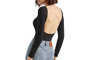 SUUKSESS Women Backless Y2k Long Sleeve Bodysuit Double Lined Open Back Sexy Basic Top