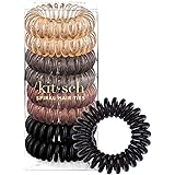 Kitsch Spiral Hair Ties, Coil Hair Ties, Phone Cord Hair Ties, Ponytail Hair Coils No Crease - 8 pcs, Brunette