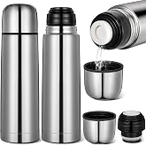 Domensi 2 Pcs Stainless Steel Thermal Bottle 17 oz/ 500 ml Hot Water Flask Coffee Travel Mugs with Cup Cafe Sealed Vacuum Insulated Bottles for Hot Drinks