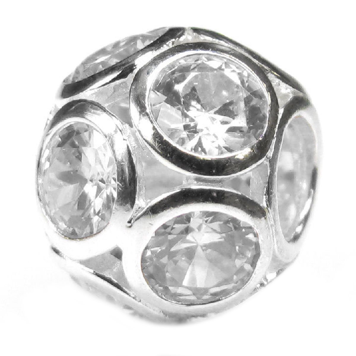 Queenberry Sterling Silver Ball Cubic Zirconia April Synthetic Birthstone European Style Bead Charm