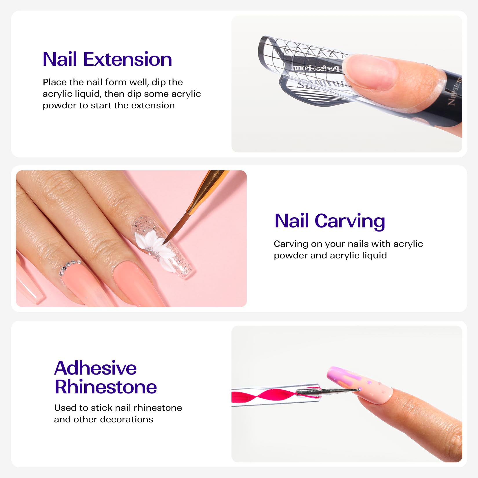 Acrylic Nail Kit for Beginners: Clear White Pink Acrylic Powder and Liquid Set Professional Nails Kit Acrylic Set with Acrylic Nail Brushes for Home DIY - Image 5