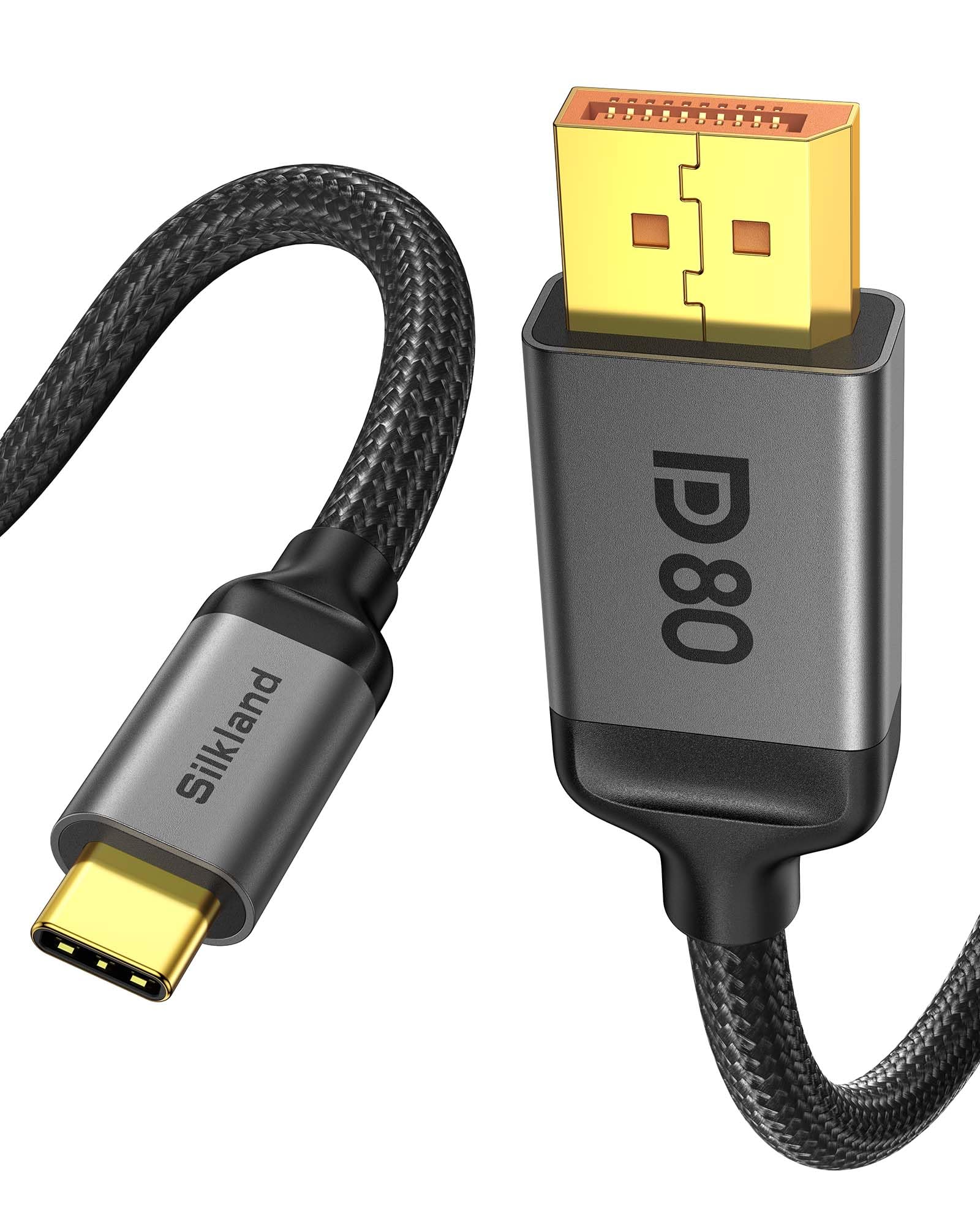 Photo 1 of Silkland 80Gbps USB C to DisplayPort 2.1 Cable [16K@60Hz, 8K@240Hz, 4K@540Hz], Unidirectional Thunderbolt 5/4 to DisplayPort Cord, USBC to DP Compatible for MacBook, Odyssey G8/G9, iPhone 17/16, 6.6FT