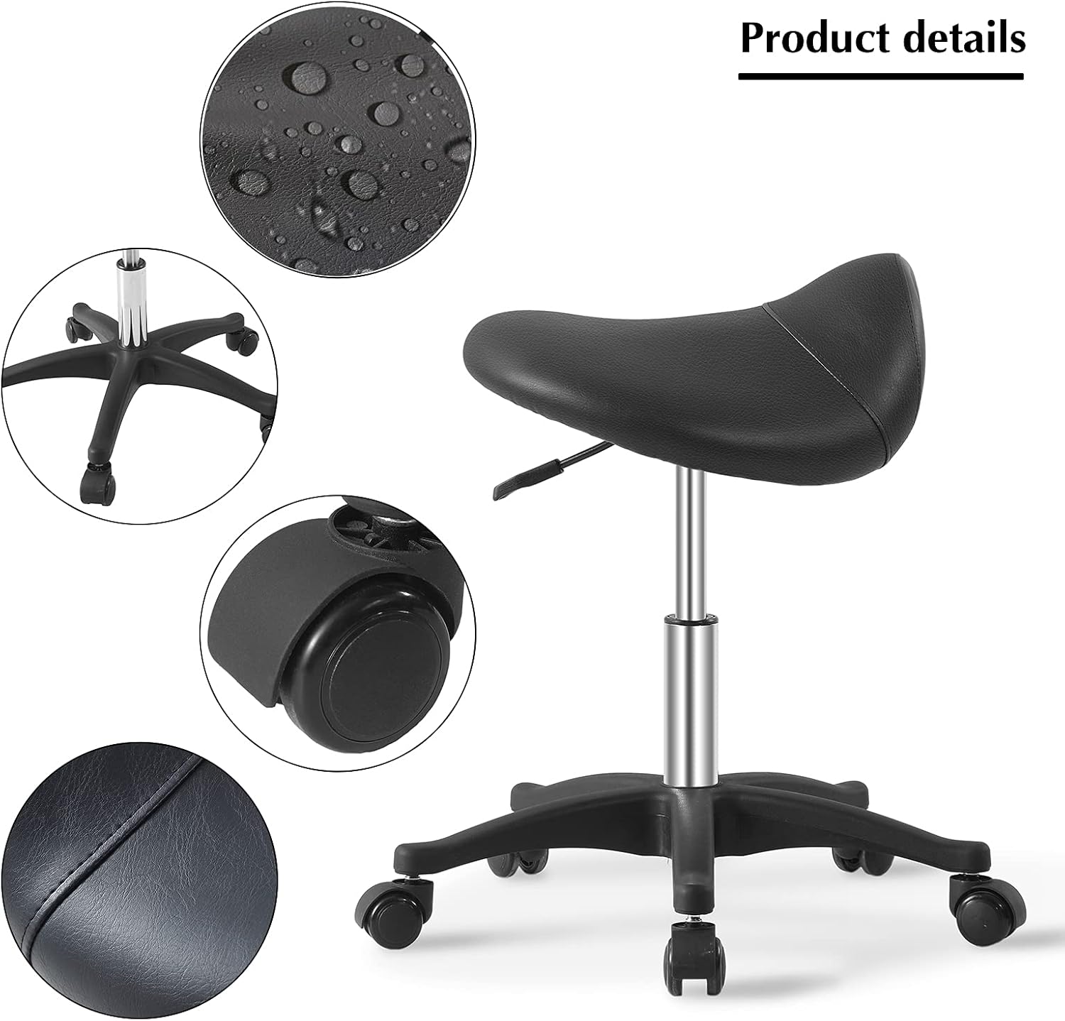 Rolling Stool with Wheels 400lbs Weight Capacity,Heavy Duty Lash Chair Adjustable for Tatoo Lab Massage Salon Spa Drafting Nail Teach,360 Swivel,Leather,Thick Seat Padding: Kitchen & Dining