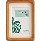 Moudra Handcrafted Solid Wood Picture Frame with Mat for Wall or Tabletop Display, Perfect for Photos and Artwork. (Teak, 3"x4" matted to 2"x3")
