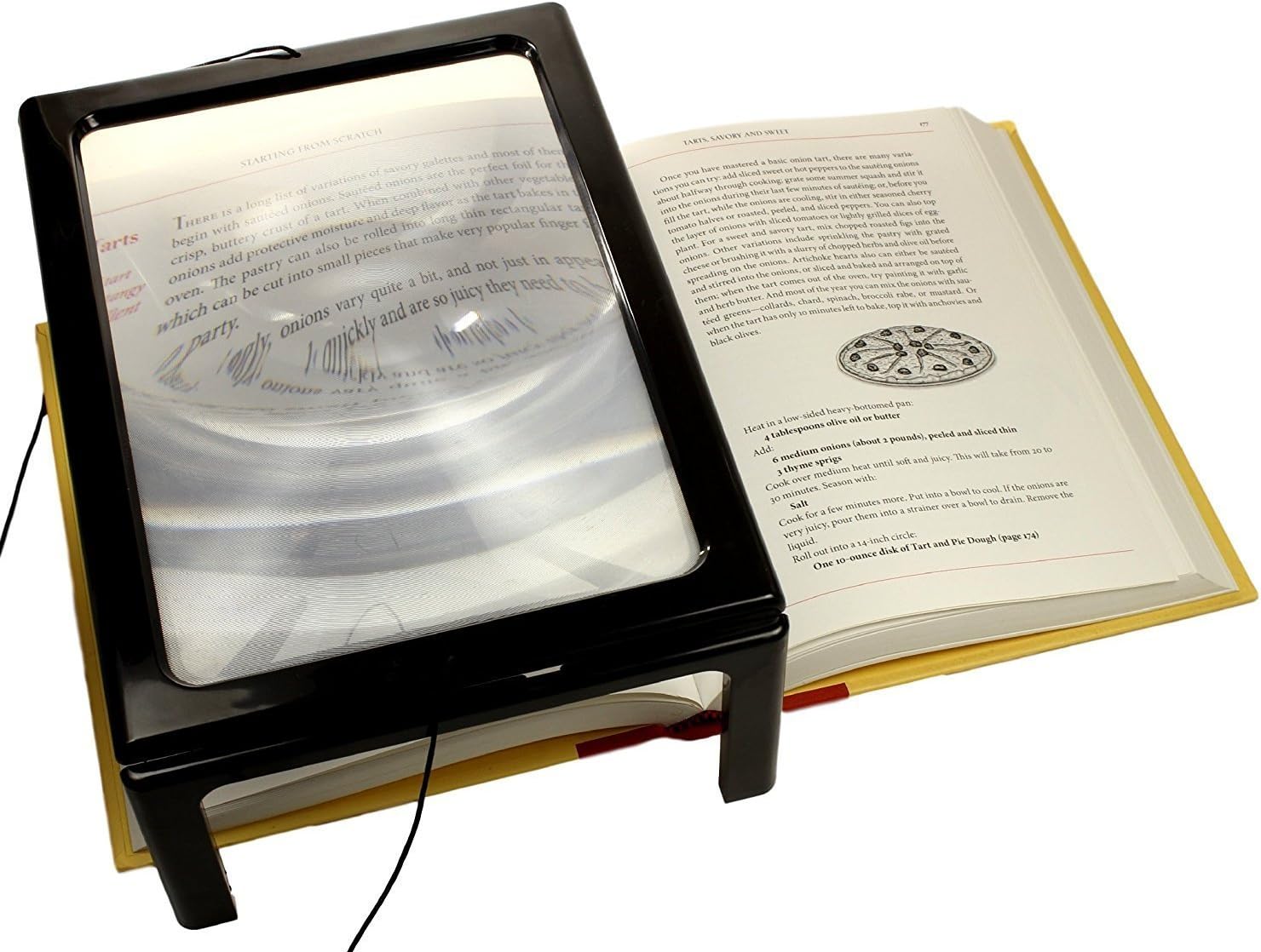 A4 Full Page Magnifier Reading Magnifying Glass on Rectangular Stand Hands Free 3X Magnification with 4 LED Lamp Lens for Reading for The Elderly, Seniors and Partially Sighted Persons
