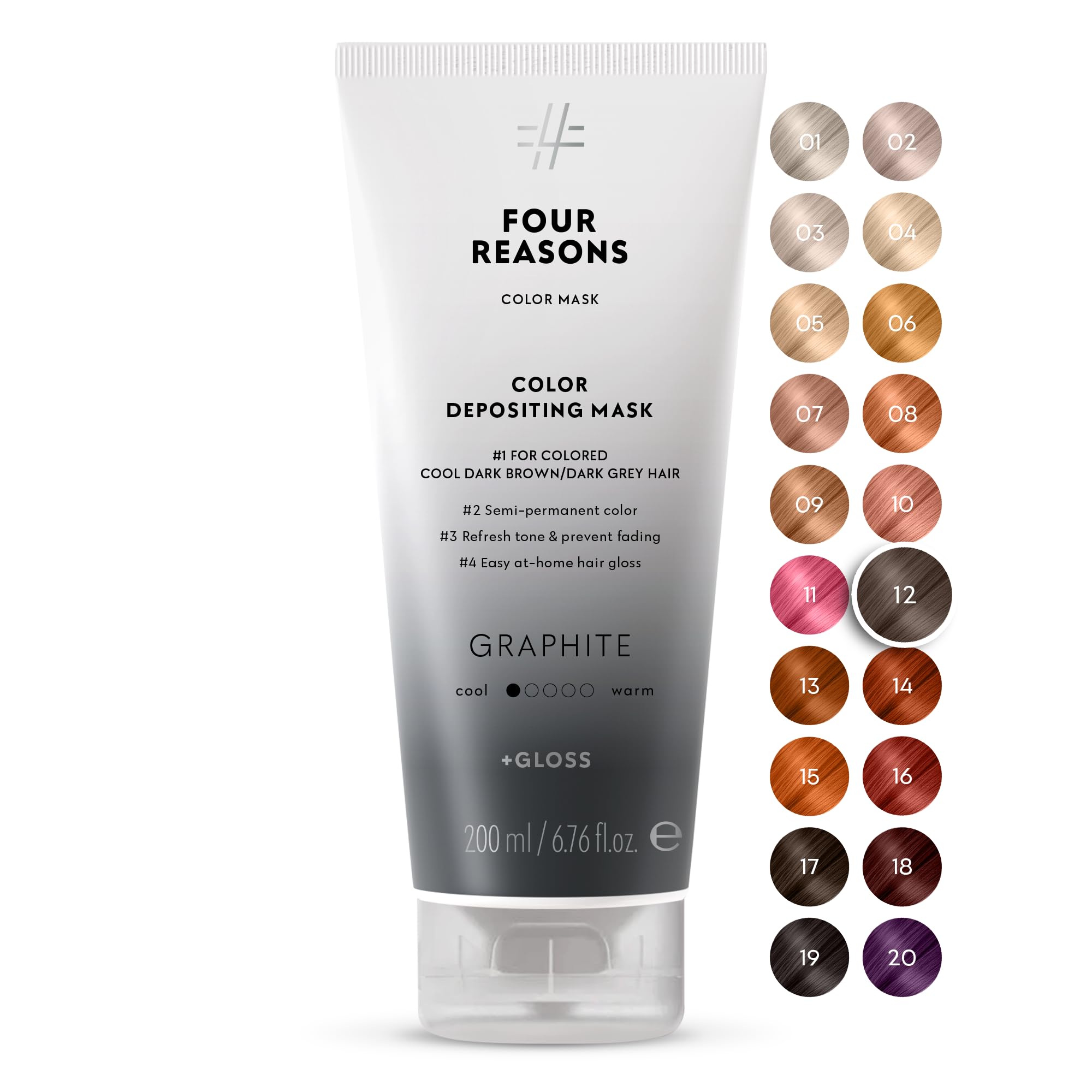 FOUR REASONS Color Mask, Graphite (27 Colours) – Hair Gloss & Colour Depositing Conditioner – Semi Permanent Hair Toner for Colour-Treated Hair Colour For Women – Vegan & Cruelty-Free, 200 ml