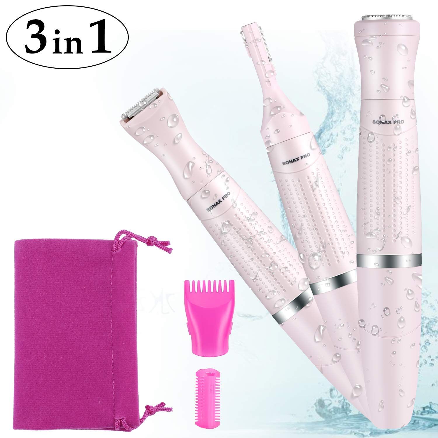 Elektrorasierer Damen 3 in 1,  Elektrischer Damenrasierer für Gesicht, Augenbrauen, Körper und Intimbereich, Haarentfernungssystem für Frauen, batteriebetrieben