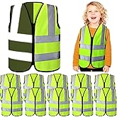 Unittype High Visibility Kids Safety Vest Bulk Kids Reflective Safety Vest Neon Traffic Vests with Zipper for Aged 3-10 Child