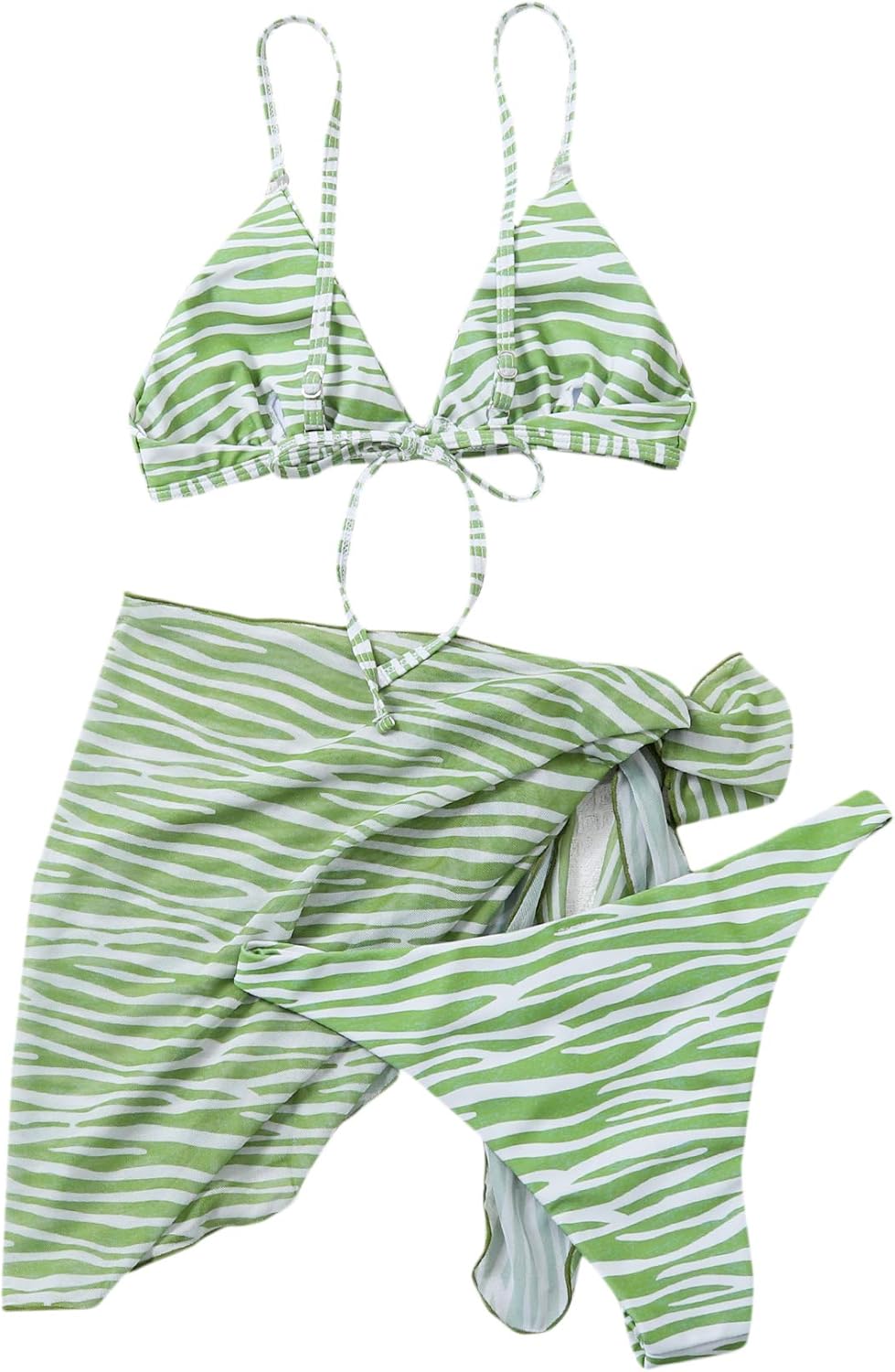 SOLY HUX Women's Zebra Print Triangle Bikini Bathing Suits with Beach Skirt 3 Piece Swimsuits: Clothing