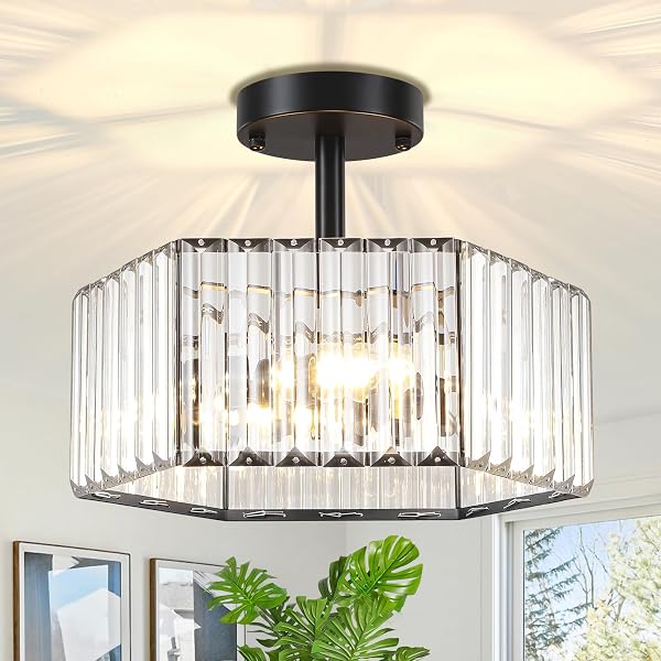 TOULMJ MODERN BLACK SEMI FLUSH MOUNT CEILING LIGHT,...